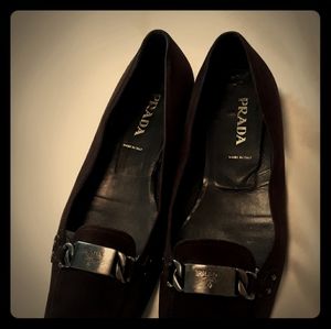 Prada Dark Brown Suede Leather Flats